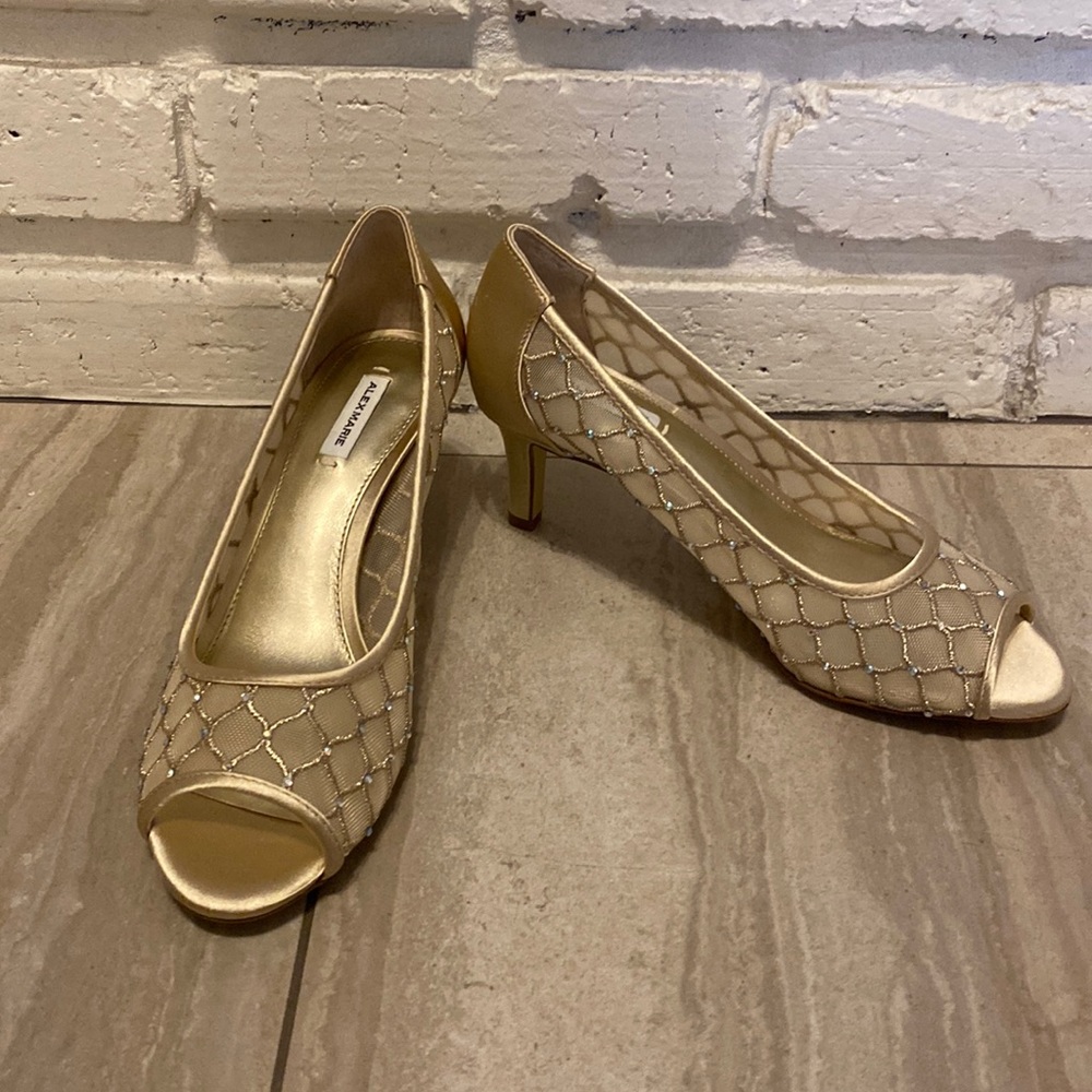 Alex Marie Bessika Peep-Toe Gold Heels
